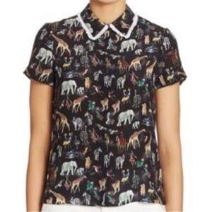 Black Animal Print Peter Pan Collar Blouse